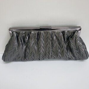 Jessica Mcclintock Vintage Gunmetal Satin Clutch With Chain